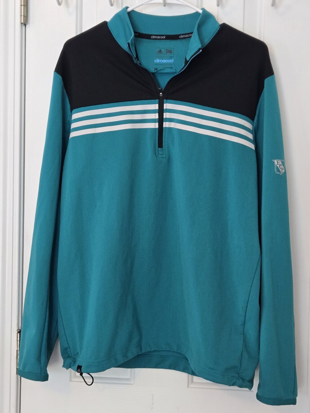 adidas Teal Black Climacool Quarter-Zip Pullover Drawstring Hem Size M